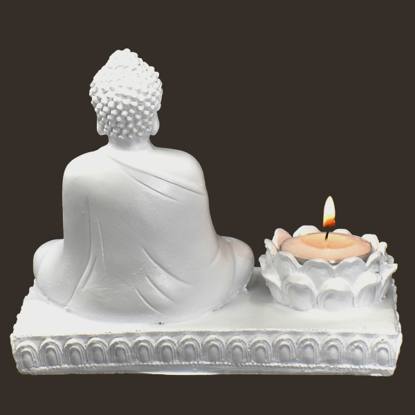 Buddha mit Teelicht weiss Höhe: 15 cm